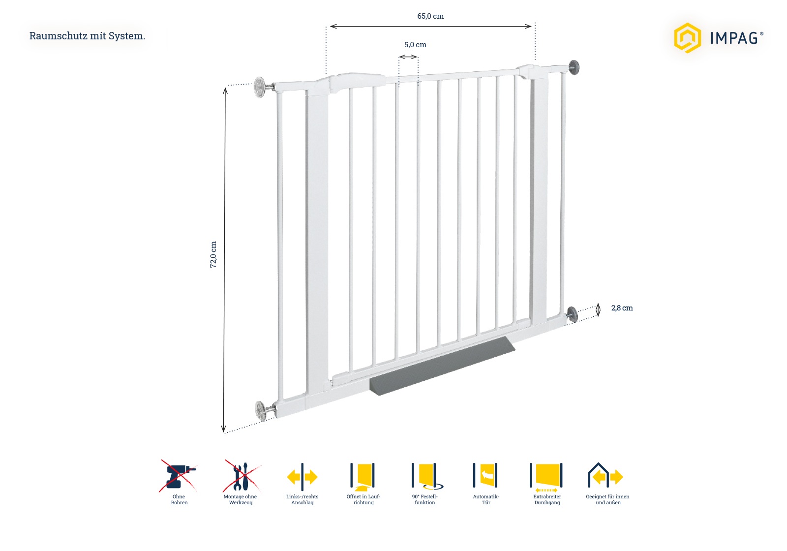 IMPAG® Treppenschutzgitter Swing Shut mit Safe Step 78 - 110 cm