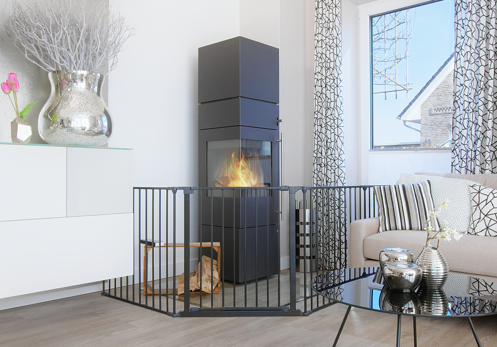 IMPAG® Kaminschutzgitter SafeOne® 505 cm | 7 tlg. [Brilliant-Schwarz]