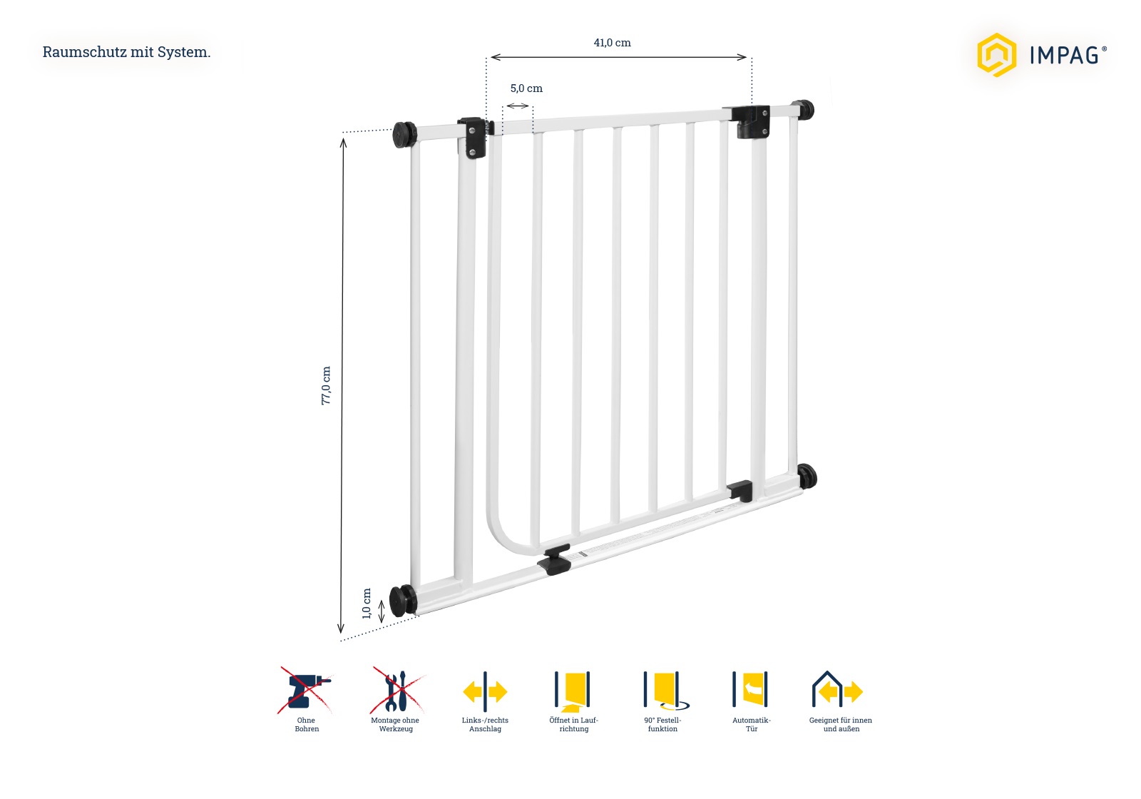 IMPAG® Tür- und Treppenschutzgitter Safe Step  Polar-Weiß 113 - 122 cm