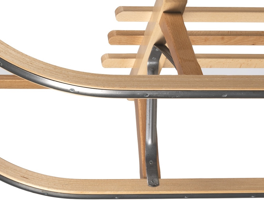 Impag® Davos-Schlitten Holz 115 cm, Zuggurt, Lehne, Fußsack Blau