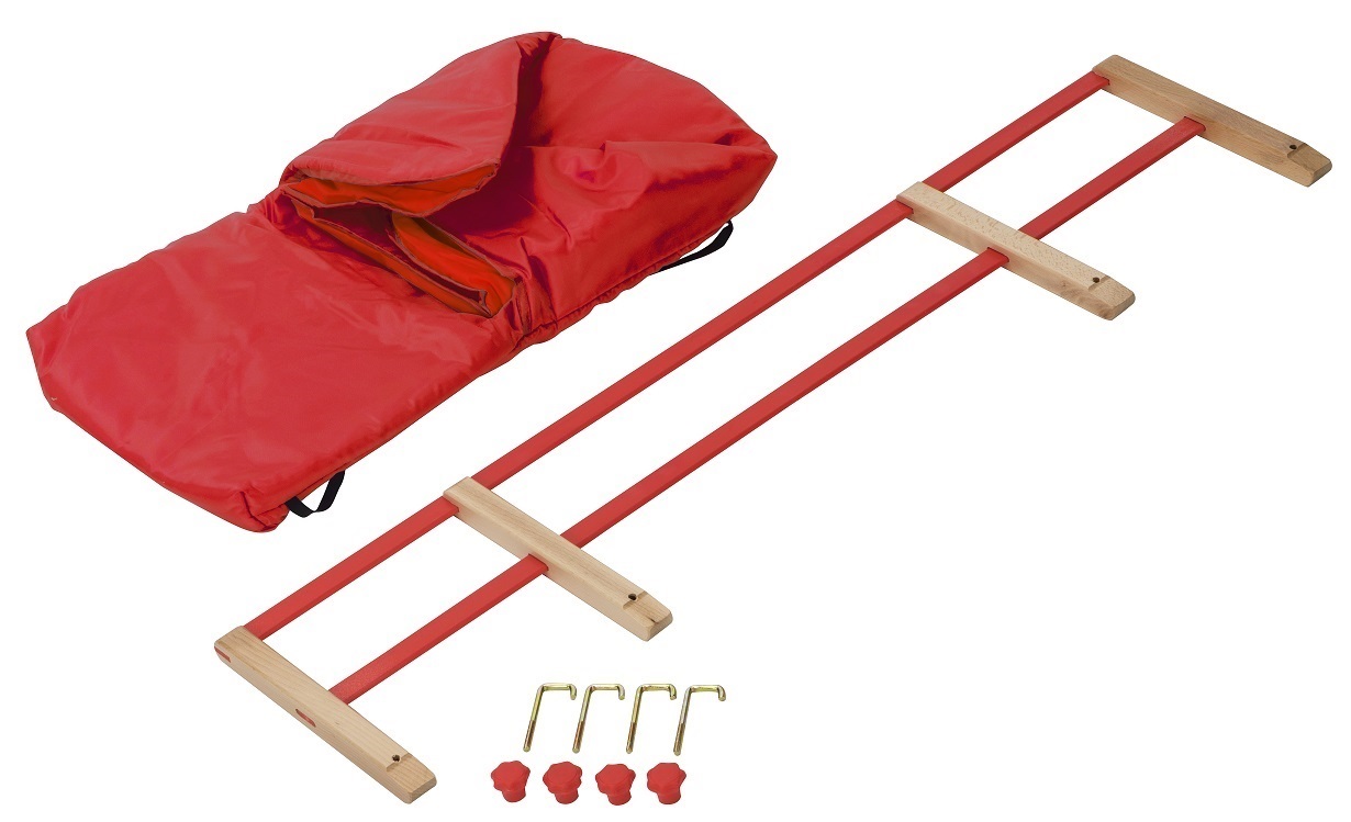 Impag® Davos-Schlitten Holz 115 cm, Zuggurt, Lehne, Fußsack Rot