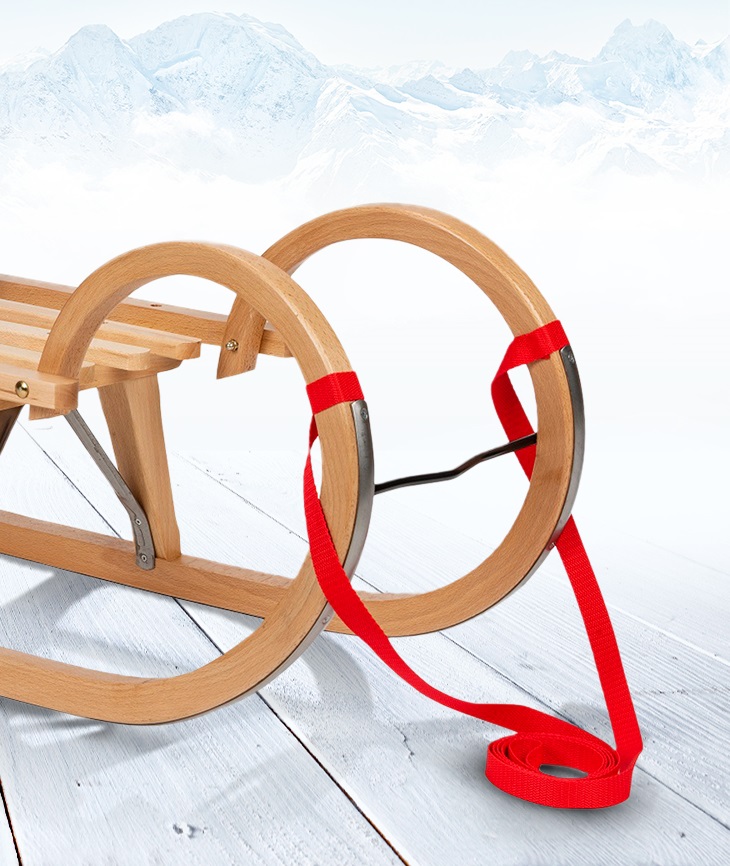 Impag® Hörner-Schlitten Holz 115 cm, Zuggurt, Lehne, Fußsack Rot