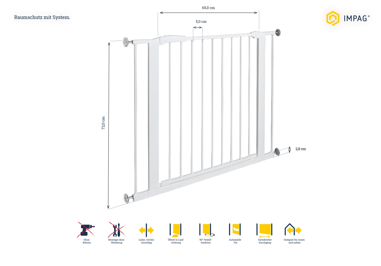 IMPAG® Treppenschutzgitter Swing Shut mit breiter Tür 78 - 110 cm