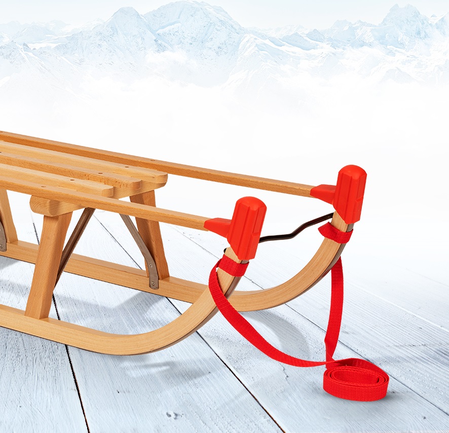 Impag® Davos-Schlitten Holz 115 cm, Zuggurt, Lehne, Fußsack Rot