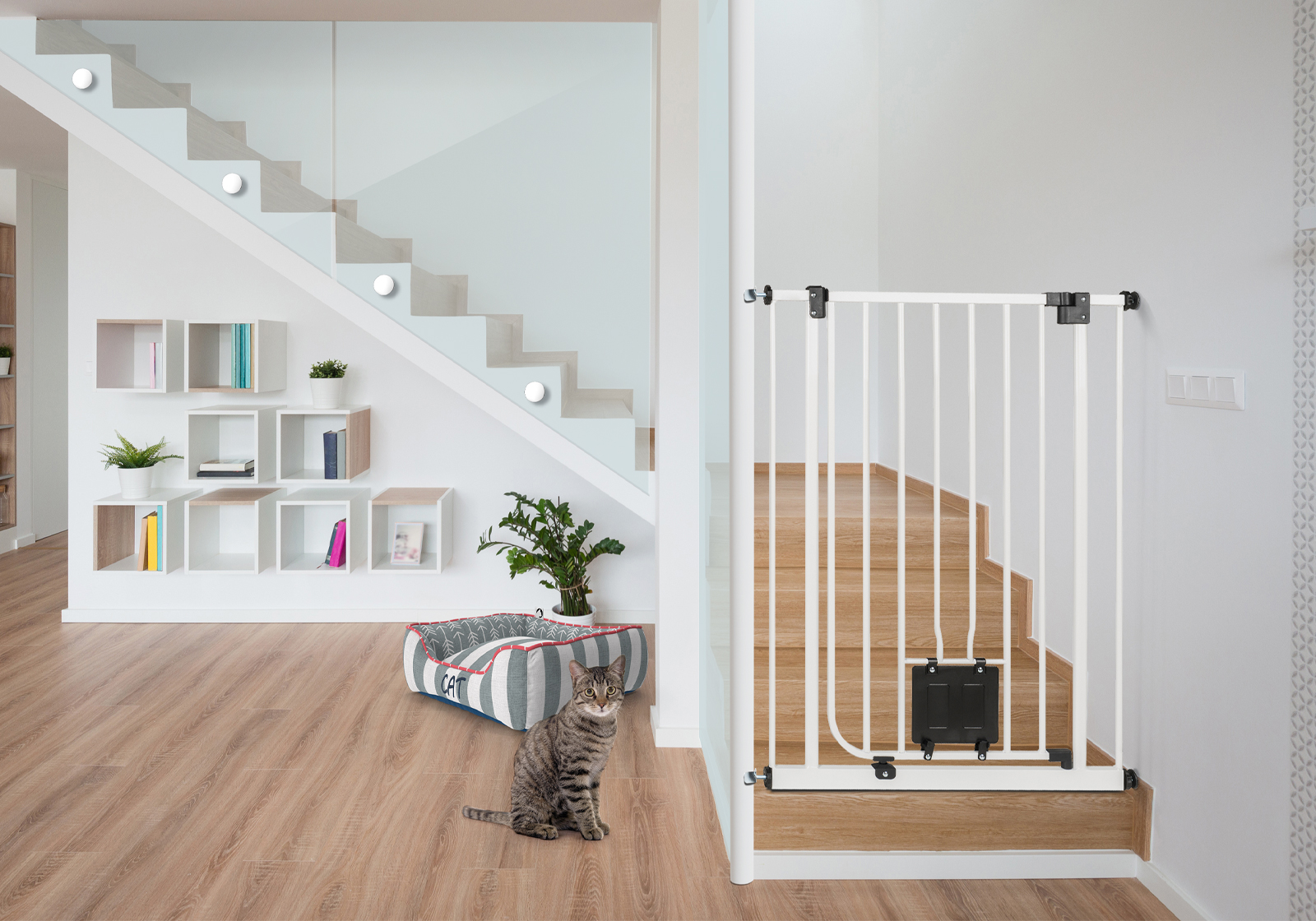 IMPAG® Treppen Katzenschutzgitter Mio 107 cm hoch 73 - 142 cm