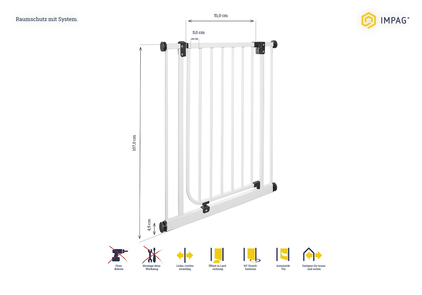 IMPAG® Treppenschutzgitter Easy Step HIGH 73 - 142 cm