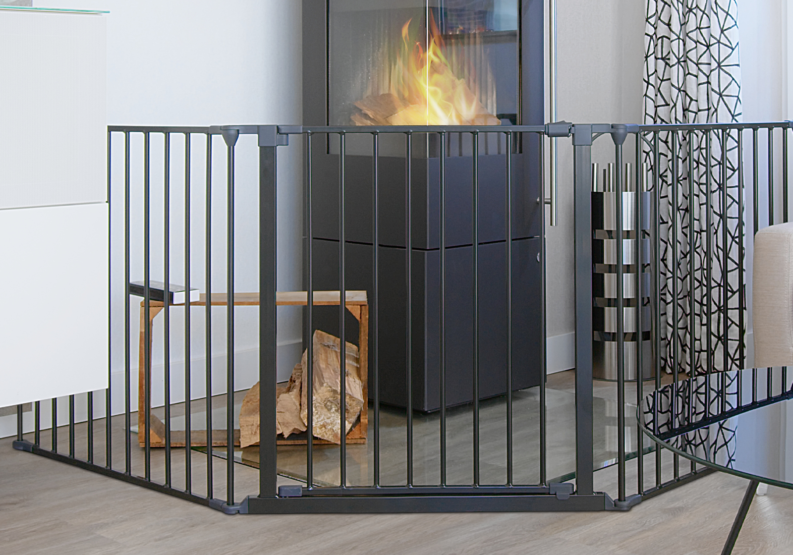 IMPAG® Kaminschutzgitter SafeOne® 575 cm | 8 tlg. [Brilliant-Schwarz]